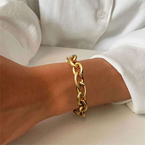 Chunky Gold Bracelets 14K Gold Plated Thick Link Chain Bracelet Birthday Gift - Picture 2 of 7